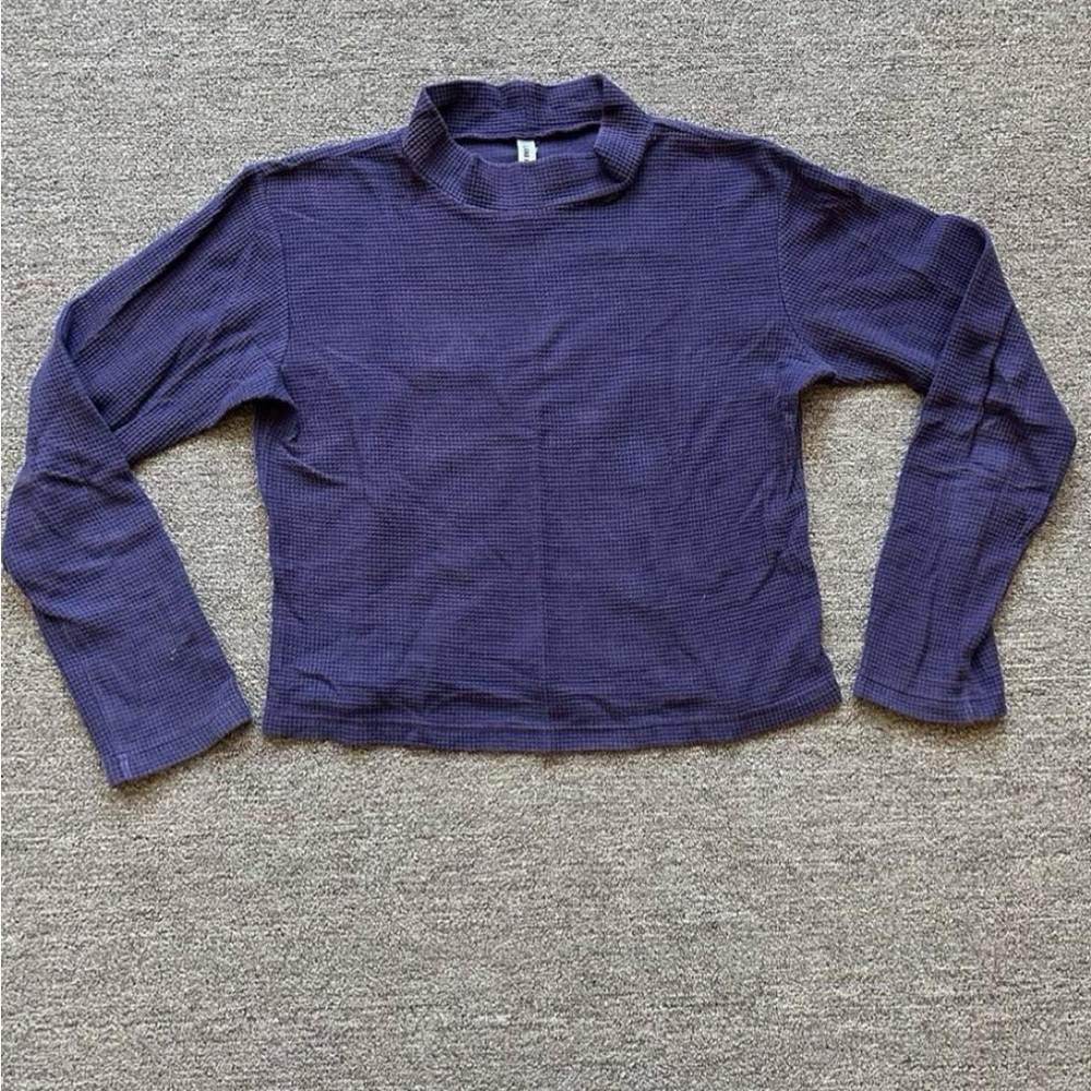 Ilana Kohn Purple Thermal Waffle Mockneck Long Sleeve Top